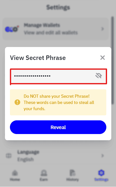 Trust Wallet - View Secret Phrase