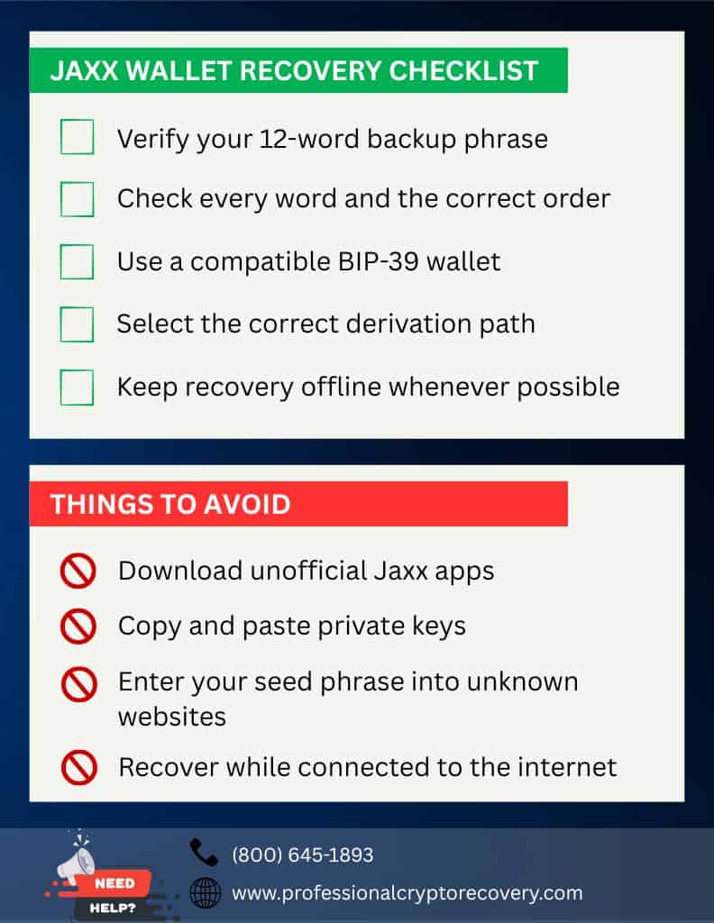 Jaxx Wallet Recovery Checklist